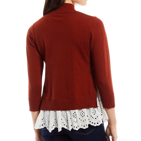 Roller Rabbit Sweater Varo Eyelet Peplum Hem Mock Neck Cashmere Sweater XL NWT - Picture 3 of 16